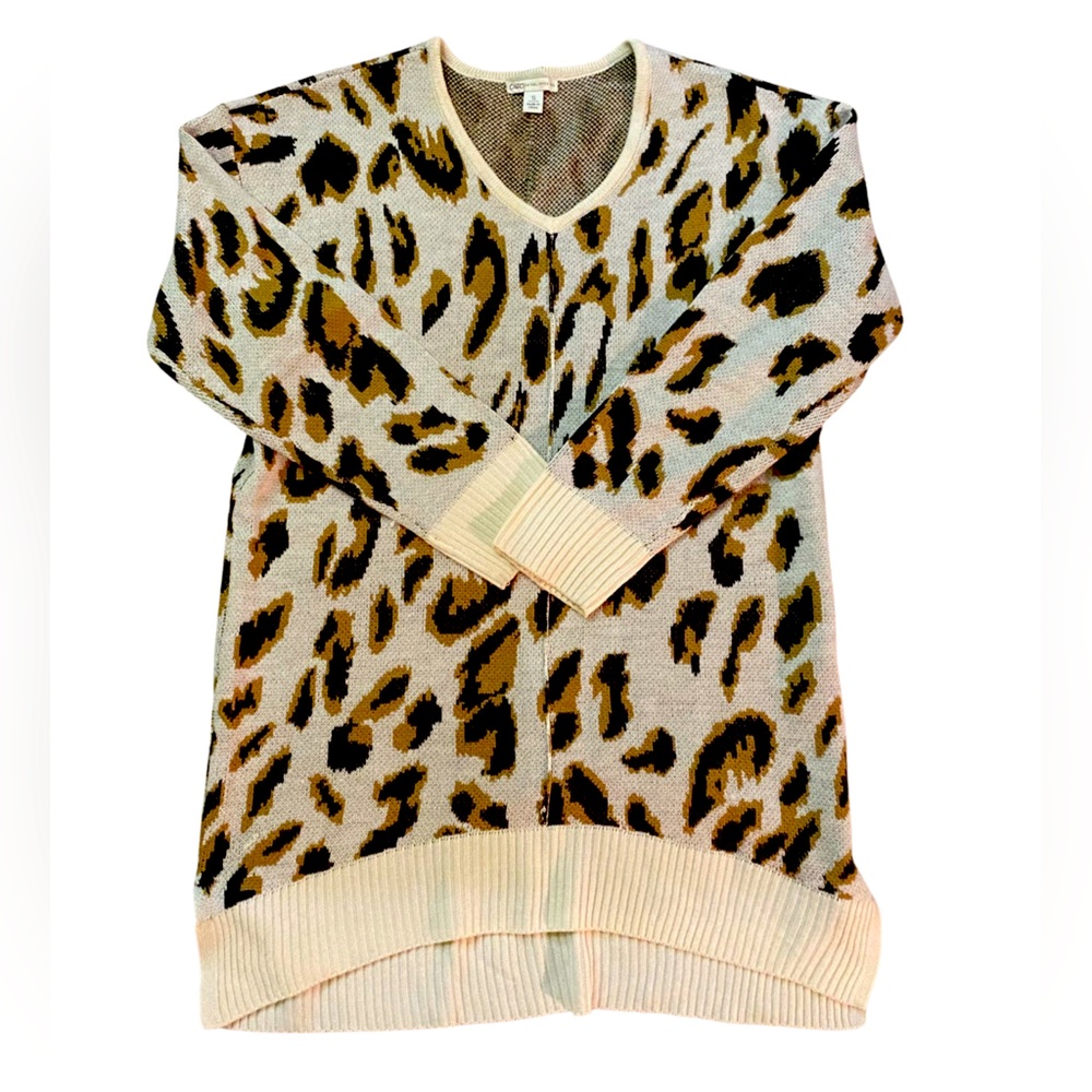 Cato Size Small Geometric Brown All Over Print V-Neck Pullover Sweater